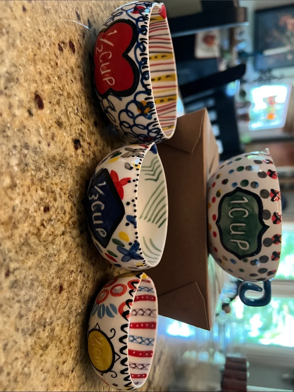 Hand-Painted Ceramic Measuring Cups - Colorful Set